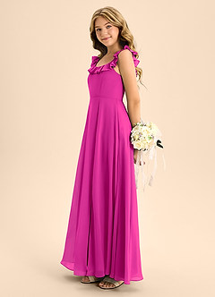 Azazie Callie Junior Abito A-Line in Chiffon Increspato Fucsia image7