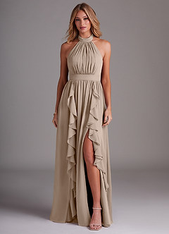 Azazie Avary Bridesmaid Dresses Taupe A-Line Pleated Chiffon Dress image1