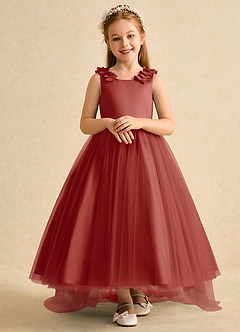 Azazie Lorita Flower Girl Dresses Terracotta A-Line Beaded Tulle Dress image6