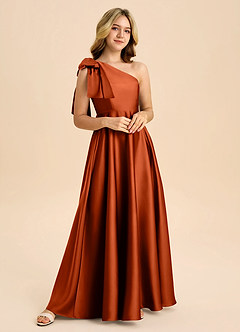 Azazie Penguin Junior Abito A-Line in Raso Elasticizzato Fiocco Paprika image4