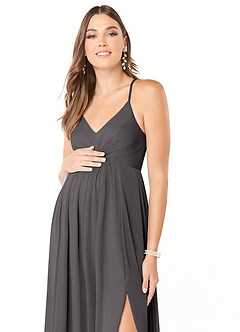 Azazie Annabelle Maternity Bridesmaid Dresses A-Line V-Neck Pleated Mesh Floor-Length Dress image6