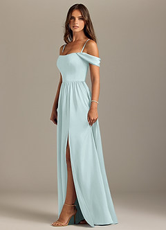 Azazie Calianna Bridesmaid Dresses Sea Glass A-Line Off the Shoulder Stretch Satin Convertible Dress image6