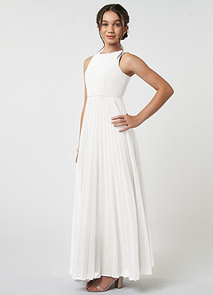 Azazie Lindie Junior Jurk van Chiffon met A-Lijn Geplooid Wit image3