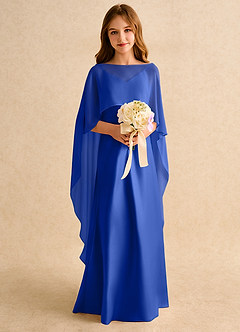 Azazie Fishie Girls Formal Robe Demoiselle D'honneur Fillette Robe Trapèze en Mat Satiné Bleu Roi image3