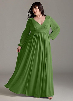 Azazie Norah Bridesmaid Dresses Basil A-Line V-Neck Long Sleeve Chiffon Dress image8