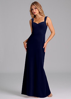 Azazie Denice Bridesmaid Dresses Dark Navy Sheath Pleated Velvet Dress image3