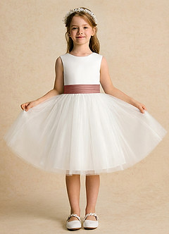 Azazie Sosie Robe Demoiselle D'honneur Fillette Robe Trapèze en Tulle Plissée Ivoire Cèdre Rose image2
