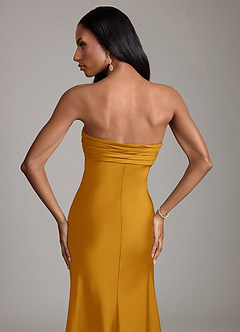 Azazie Saylor Vestidos de damas de honor Vestido de Caramelo de Satén Elástico de Corte Sirena con Sin tirantes image6