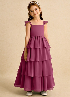 Azazie Boba vestidos de niña de las flores Vestido de Mora de Gasa de Corte En A con Escote Cuadrado image1