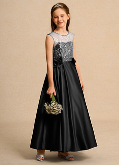 Azazie Candy Girl Flower Girl Dresses Black Ball-Gown Bow Matte Satin Dress image7