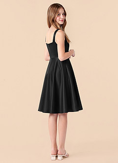 Azazie Amira Junior Black A-Line Pleated Stretch Satin Dress image2