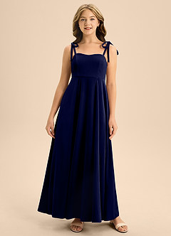 Azazie Rosey Junior Vestido de Azul Marino Oscuro de terciopelo de Corte En A con Escote de Corazón image3