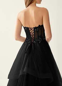 Anais Black Corset Lace Up Back Lace Ruffled Prom Dress image7