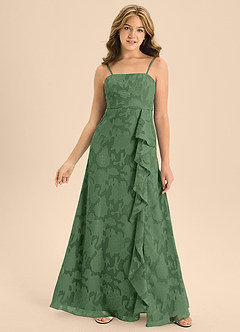 Azazie Kaylee Junior Eucalyptus A-Line with Belt Floral Burnout Dress image4