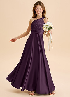 Azazie Charlize Junior Plum A-Line Pleated Stretch Satin Dress image4