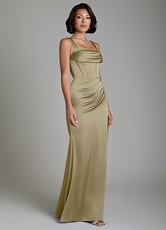 Azazie Amora Bridesmaid Dresses Moss Green Mermaid Corset Stretch Satin Dress image5