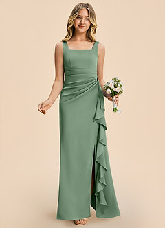 Azazie Adrienne Junior Matcha Sheath Pleated Stretch Satin Dress image4