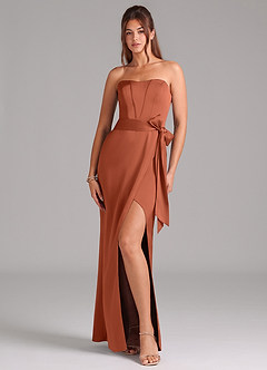 Azazie Jamie Bridesmaid Dresses Cedar Rose A-Line Strapless Stretch Satin Convertible Dress image1