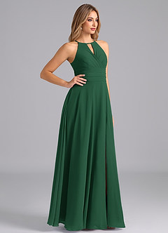 Azazie Denver Bridesmaid Dresses Dark Green A-Line Pleated Chiffon Dress image4