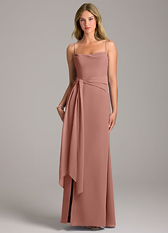Azazie Tahlia Bridesmaid Dresses Cedar Rose A-Line with Belt Chiffon Dress image5