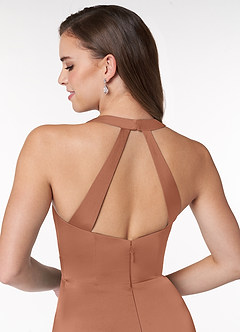 Azazie Ceria Final Sale Bronzer A-Line V-Neck Stretch Satin Dress image7