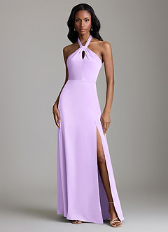 Azazie Tracie Bridesmaid Dresses Lilac A-Line Side Slit Stretch Satin Dress image1