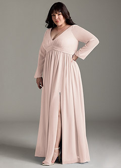 Azazie Teton Maternity Bridesmaid Dresses A-Line Long Sleeve Chiffon Floor-Length Dress image10