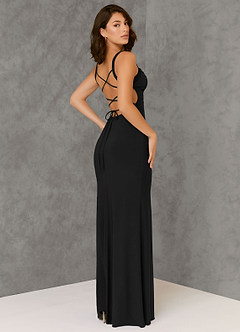 Azazie Nikki Bridesmaid Dresses Black Sheath Corset Luxe Knit Dress image4