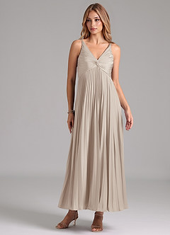 Azazie Raychelle Robes de demoiselle d'honneur Robe Trapèze en Satin extensible Plissée Givre image1