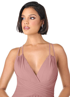 Azazie Farren Bridesmaid Dresses Dusty Rose A-Line Pleated Chiffon Convertible Dress image4
