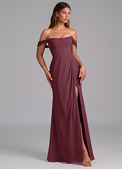 Azazie Johana Bridesmaid Dresses Cabernet Mermaid Off the Shoulder Chiffon Convertible Dress image6