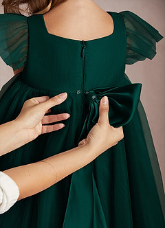 Azazie Kalio Flower Girl Dresses Pine A-Line with Sleeves Tulle Dress image4