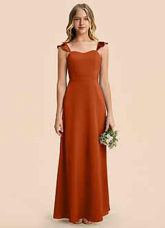 Azazie Mavie Junior Burnt Orange A-Line Ruched Stretch Satin Dress image6