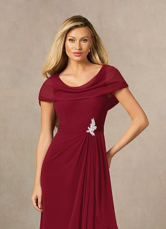 Azazie Mary Mother of the Bride Dresses Burgundy A-Line Side Slit Chiffon Dress image5