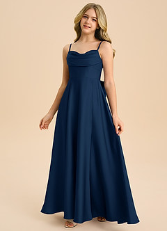 Azazie Bear Junior Dark Navy A-Line Sweetheart Neckline Stretch Satin Dress image4