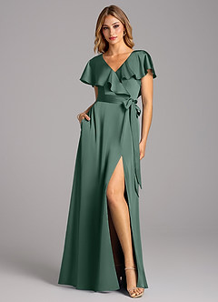 Azazie Lainey Bridesmaid Dresses Eucalyptus A-Line with Pockets Stretch Satin Dress image3