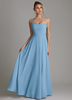 Azazie Elita Bridesmaid Dresses Steel Blue A-Line Pleated Chiffon Dress image1