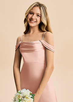 Azazie Lettie Junior Linia A Zza ramienia Satyna elastyczna Długość podłogi Młodsza druhna Sukienka image5