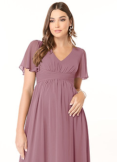 Azazie Verna Maternity Bridesmaid Dresses A-Line V-Neck Ruched Chiffon Floor-Length Dress image5