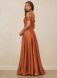 Christian Siriano Bridal for Azazie 1002 Bridesmaid Dresses Cinnamon A-Line Off the Shoulder Stretch Satin Convertible Dress image3
