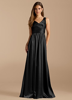 Azazie Keyla Robes de demoiselle d'honneur Robe Trapèze en Satiné métallisé Plissée Noir image1