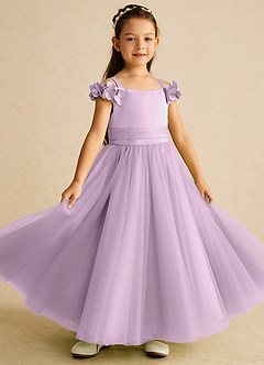 Azazie Jujube vestidos de niña de las flores Vestido de Glicinia de Tul de Corte En A con Perla image2