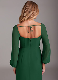 Azazie Charissa Brautjungfernkleider Etui Langarm Chiffon Kleid Dunkelgrün image2