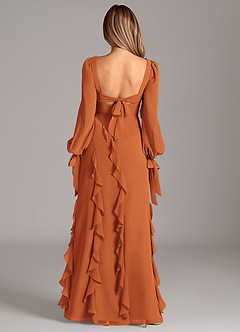 Azazie Malia Bridesmaid Dresses Cinnamon A-Line Long Sleeve Chiffon Dress image2