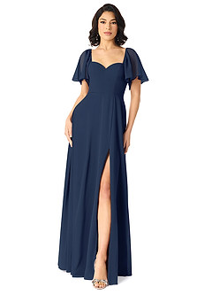 Azazie Chloe Vestidos de damas de honor Vestido de Azul Marino Oscuro de Gasa de Corte en A con Escote de Corazón image1