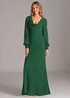Azazie Rylina Bridesmaid Dresses Dark Green Mermaid Long Sleeve Chiffon Dress image7