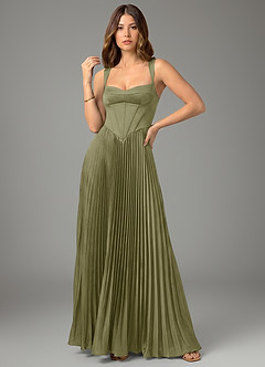 Azazie Avenelle Robes de demoiselle d'honneur Robe Trapèze en Satin extensible Corset Pistache image4