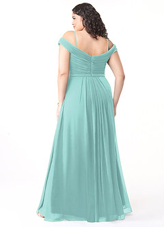 Azazie Audrianna Brautjungfernkleider Wandelbar A-Linie Schulterfrei gerafft Chiffon Kleid Aqua image10