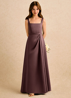 Azazie Emiko Girls Formal Abiti da Ragazza di Fiori Abito A-Line in Raso Opaco Plissettato Espresso image3