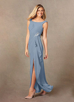 Azazie Yarrow Mère de la mariée Robes Robe Trapèze en Mousseline de soie Plissée Bleu Poussiéreux image4